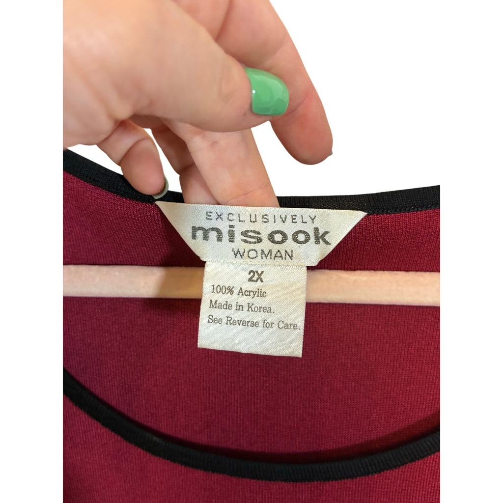Vtg Misook Large Red Scoop Neck Sleeveless Tank Top Stripe Accent Sz 2X Designer