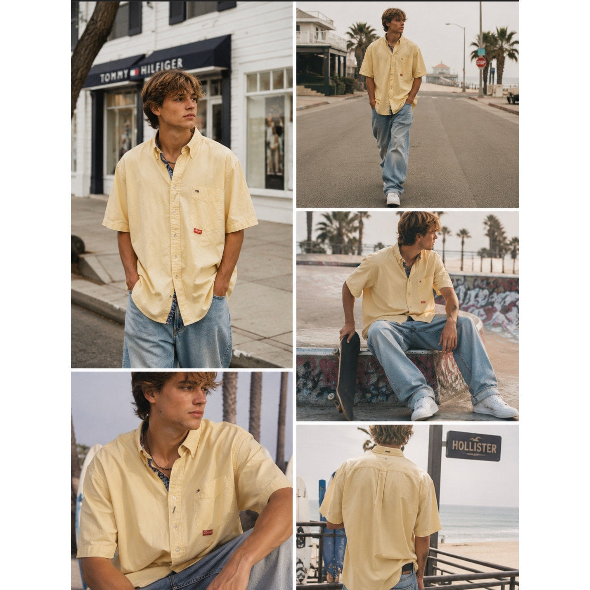 Vintage Tommy Hilfiger Y2K Yellow Button Down Shirt XL Patch Trim Coastal Preppy
