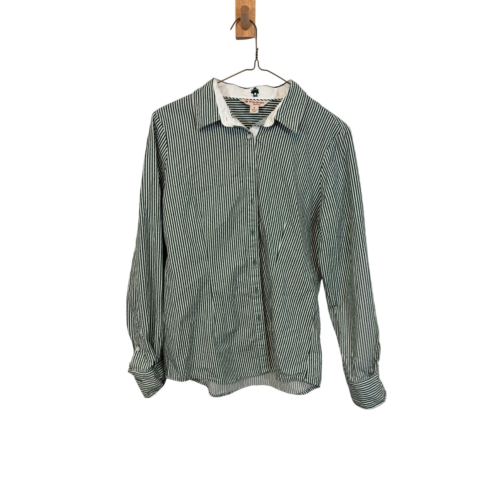 Brooks Brothers Red Fleece Button Down Shirt Women's 6 Green White Stripe Oxford