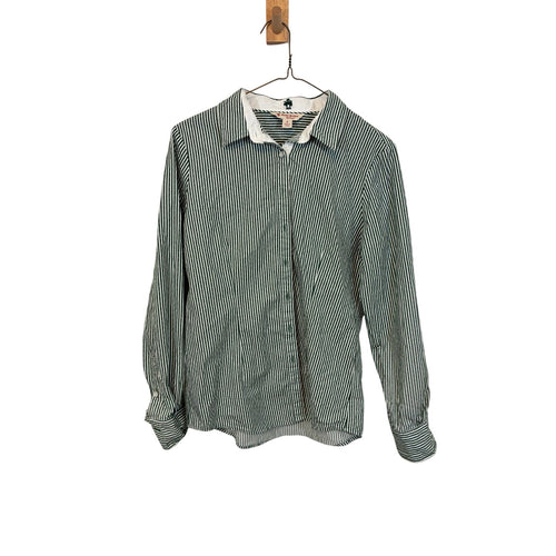 Brooks Brothers Red Fleece Button Down Shirt Women's 6 Green White Stripe Oxford