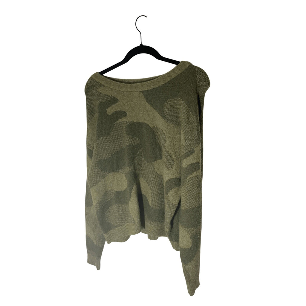 Lucky Brand Green Camo Pullover Crew Neck Sweater Oversized Size S