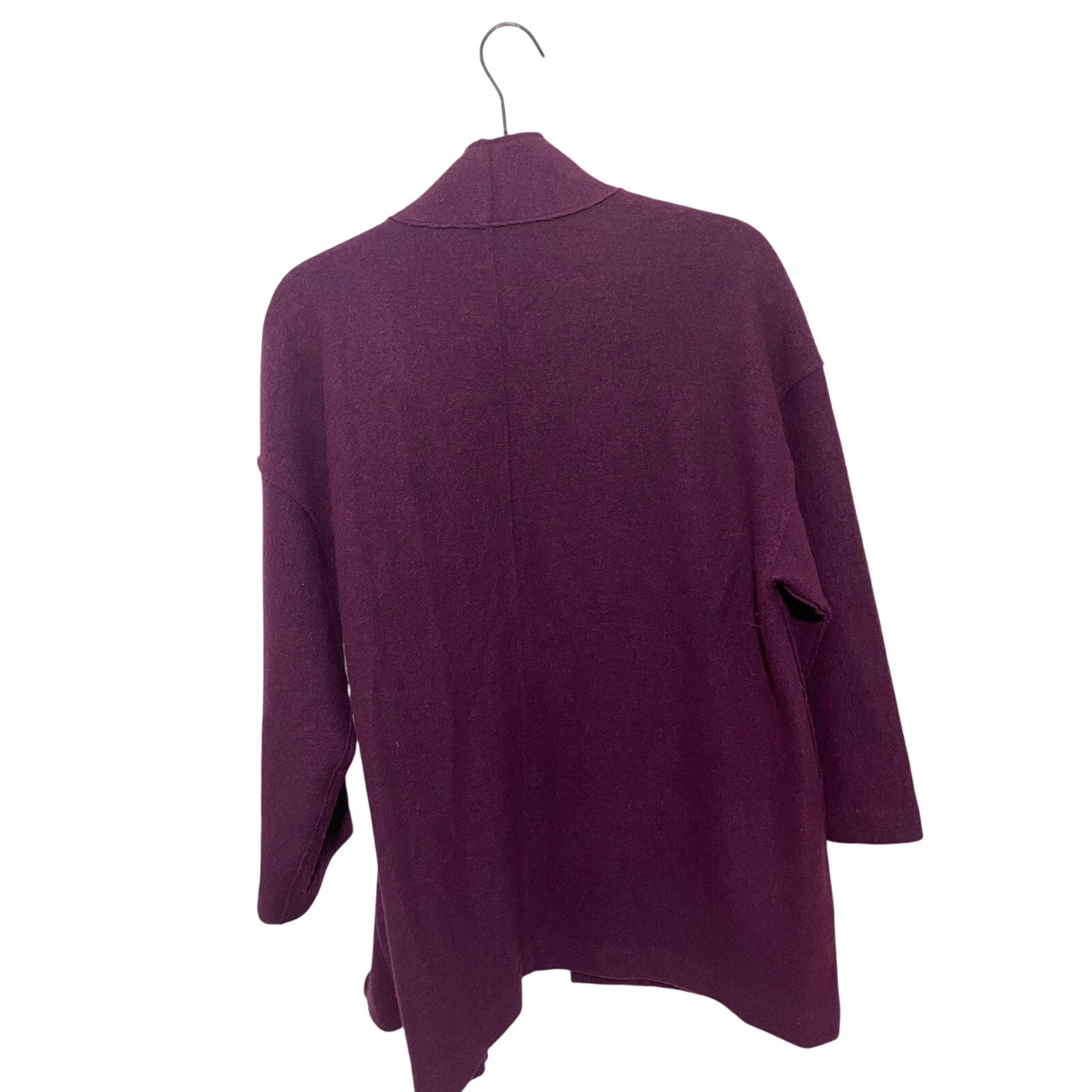 Eileen Fisher Lightweight Boiled Wool High Collar Plum Cardigan