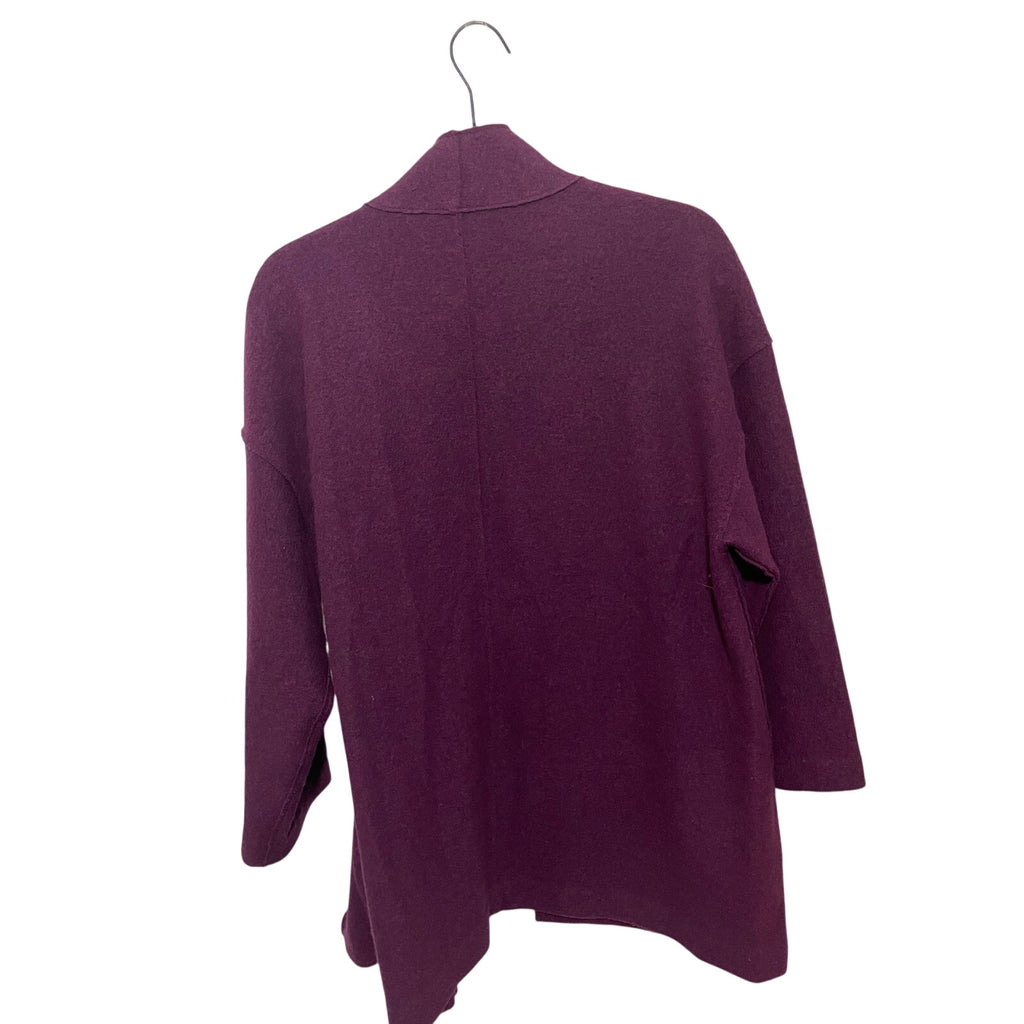 Eileen Fisher Lightweight Boiled Wool High Collar Plum Cardigan