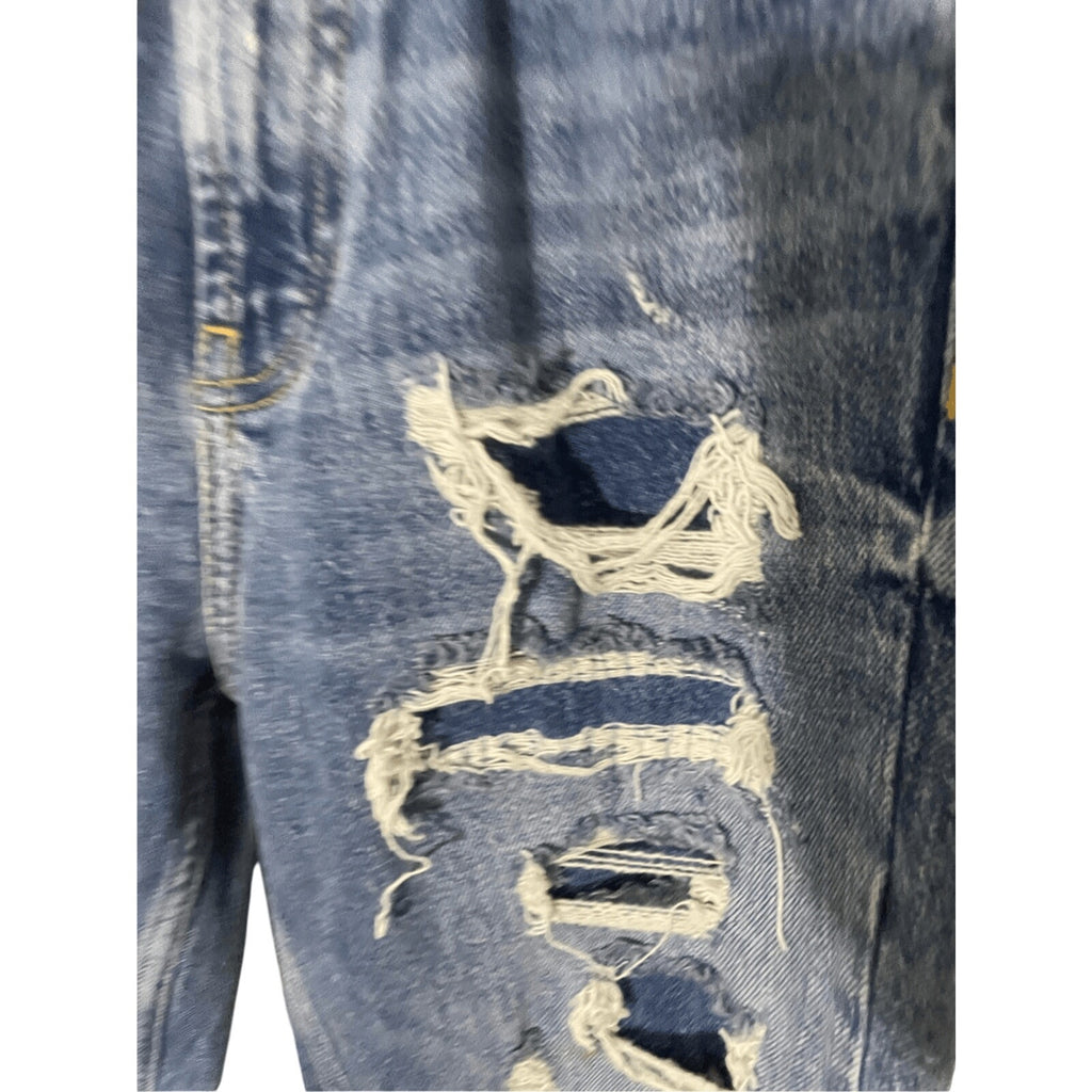 NWT Zara High Waisted Kick Crop Faux Distressed Jeans Casual Dark Wash Denim