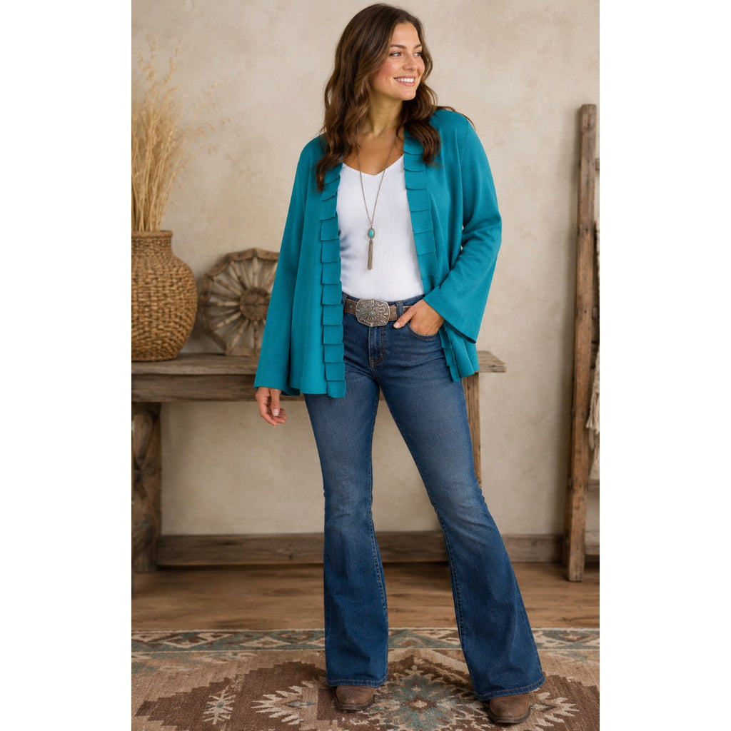 Woman's Etoile Aqua Cardigan Western Ranch Rodeo Cowgirl Cowboy Redneck XL