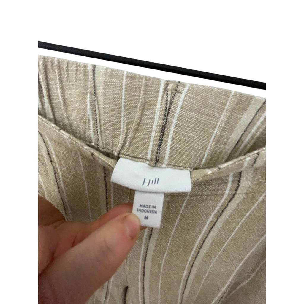 J.Jill Women's Tan White Stripe Coastal Grandma Lagenlook M Linen Wide Leg Pants