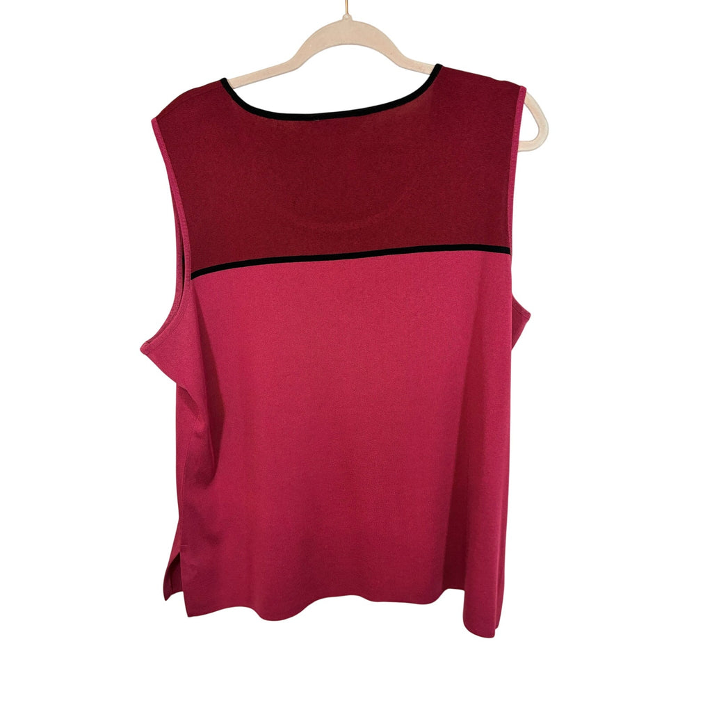 Vtg Misook Large Red Scoop Neck Sleeveless Tank Top Stripe Accent Sz 2X Designer