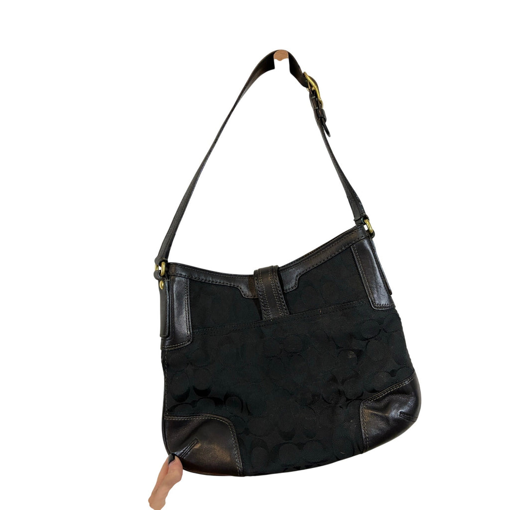 Coach Vintage Black Canvas Monogrammed Shoulder Hobo Bag Legacy Signature