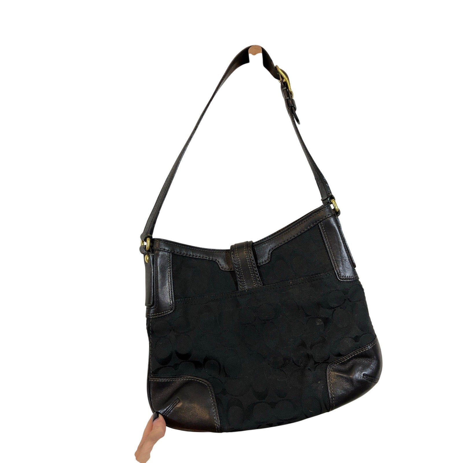 Coach Vintage Black Canvas Monogrammed Shoulder Hobo Bag Legacy Signature