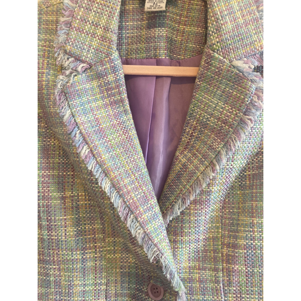 Notches Pastel Patchwork Raw Hem Button Up Small Quirky Retro Vintage Blazer