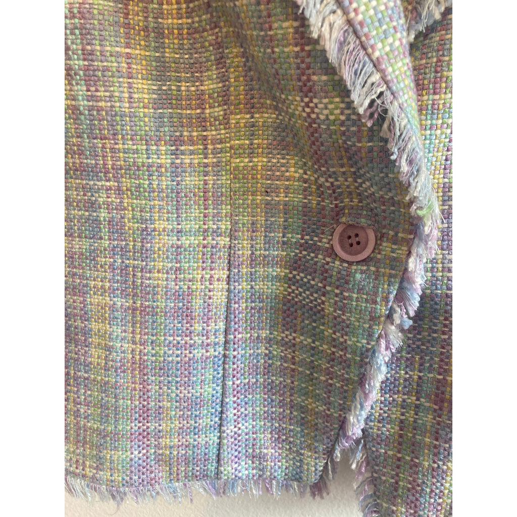 Notches Pastel Patchwork Raw Hem Button Up Small Quirky Retro Vintage Blazer