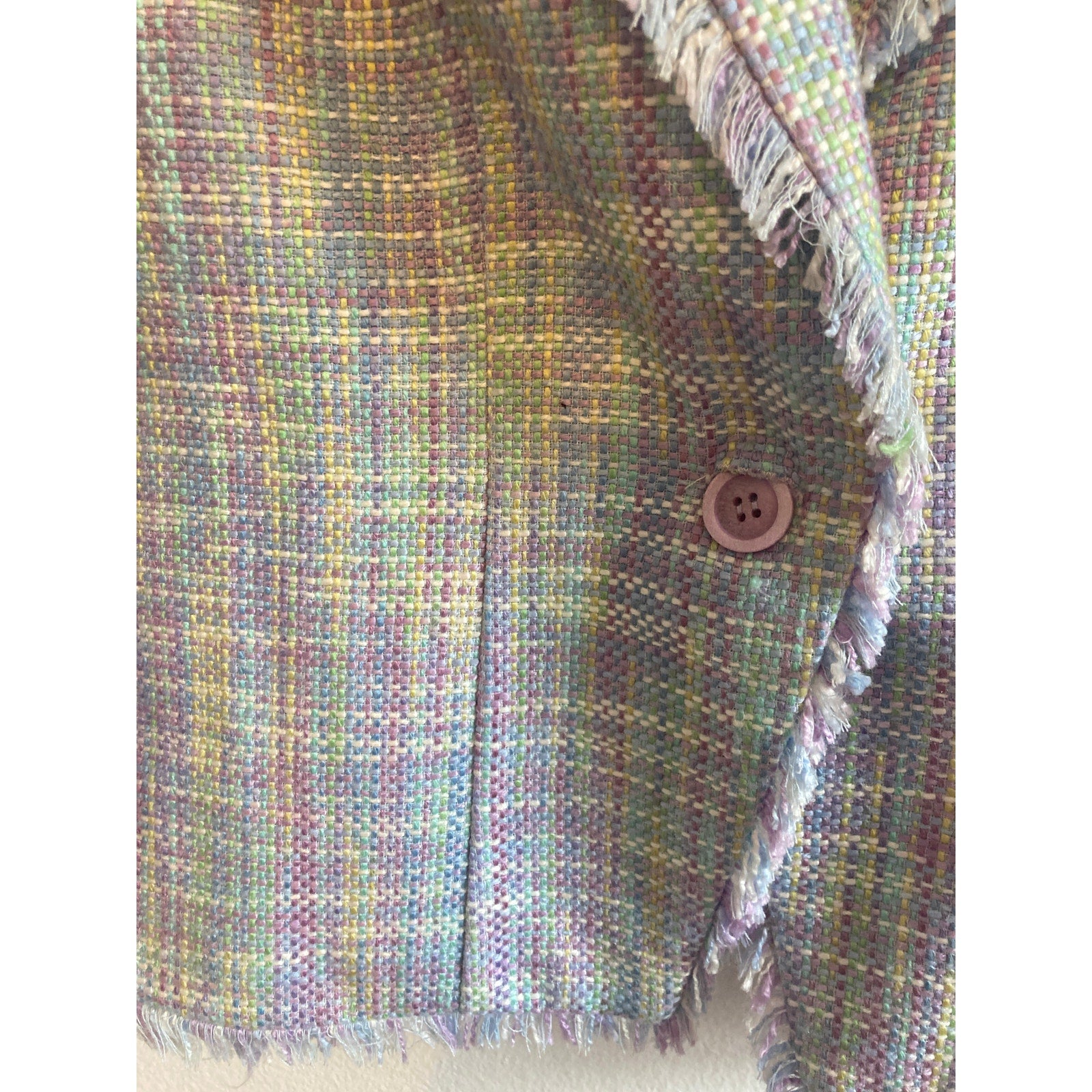Notches Pastel Patchwork Raw Hem Button Up Small Quirky Retro Vintage Blazer